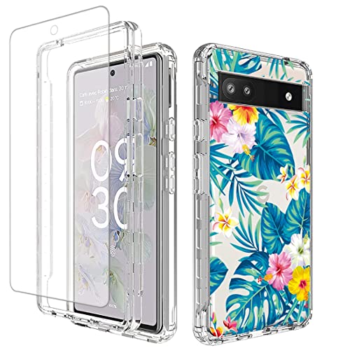 Coque Pixel 6A transparente avec motif fleurs et protection écran