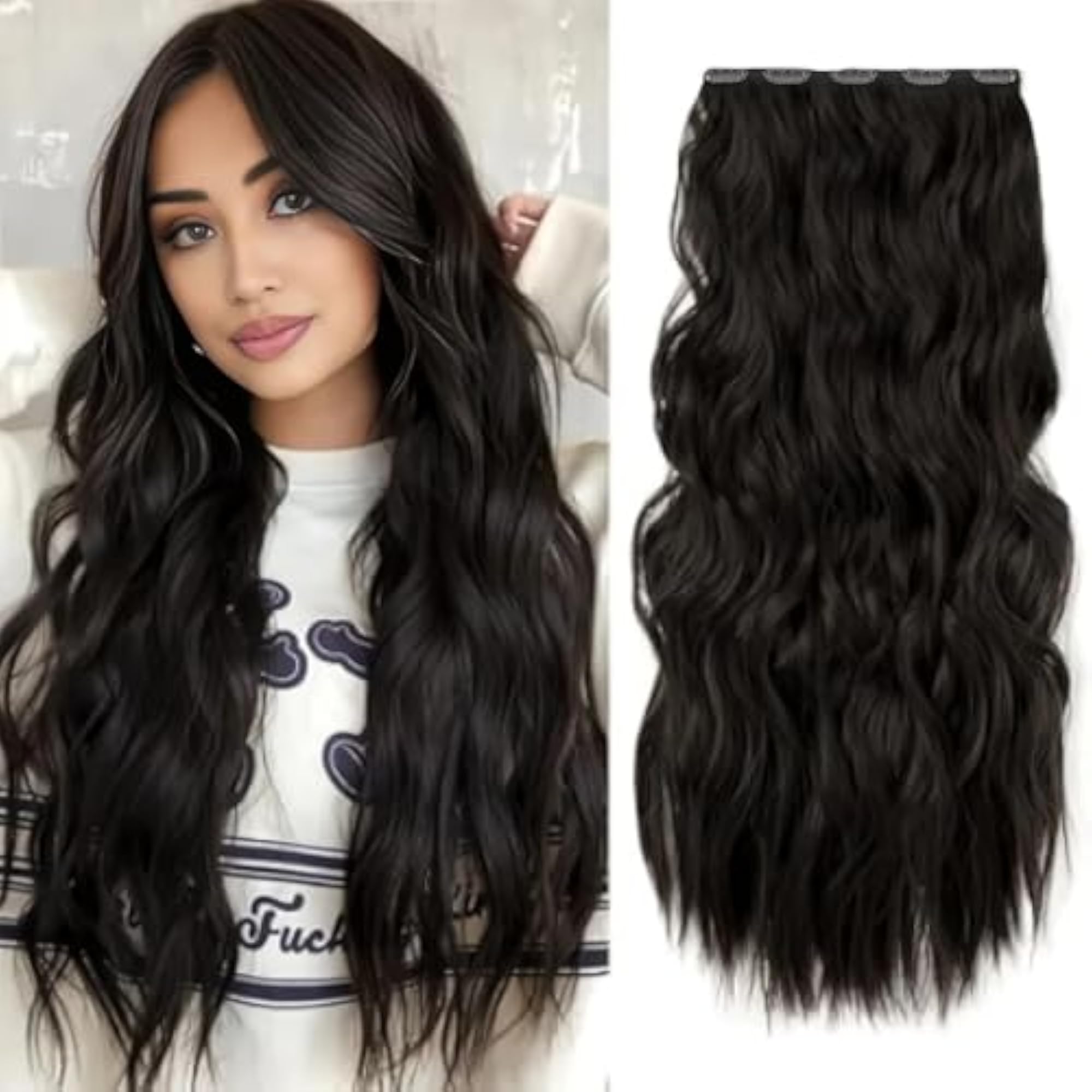 5 Clips Curly/Wavy Synthetic Hair Extensions, 22 Inches