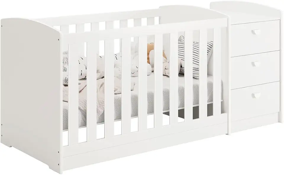 Berço Americano Multifuncional Atlanta com Cômoda 3 Gavetas Branco Fosco - Reller