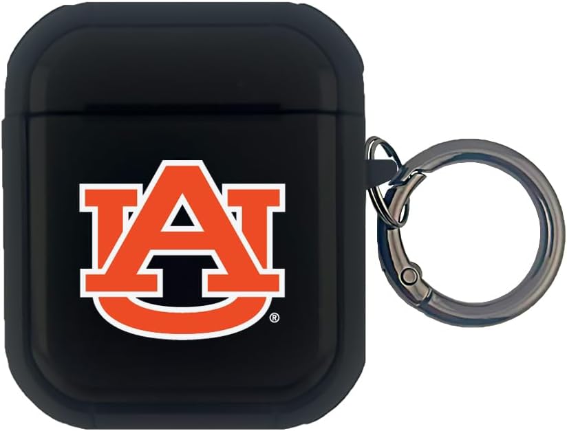 Collegiate Durable Black Cover for Apple AirPods (1st/2nd Generation) Case with Carabiner - Auburn Tigers