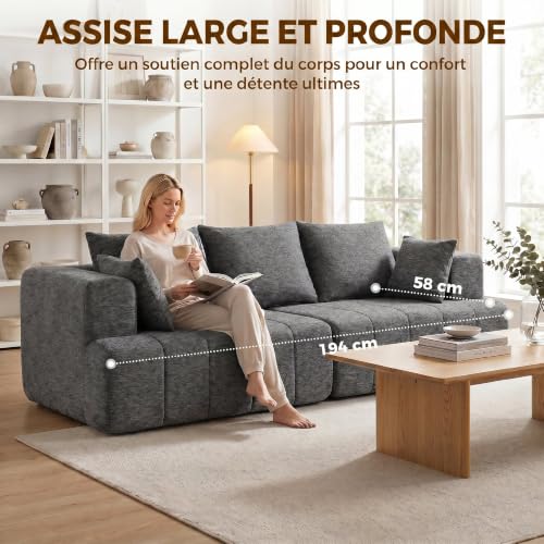 Sofá de 3 plazas de chenilla de 248 cm gris con amplio asiento acolchado para salón 7