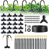 100ft 1/4-Inch Drip Irrigation Kit with 16 Adjustable Copper Nozzles, Automatic Atomizing Watering Sprinkler System for Garden, Raised Beds, Lawn, Greenhouse & Patio
