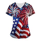 Fourth of July Scrubs Shirts for Women Pediatric Scrub Tops