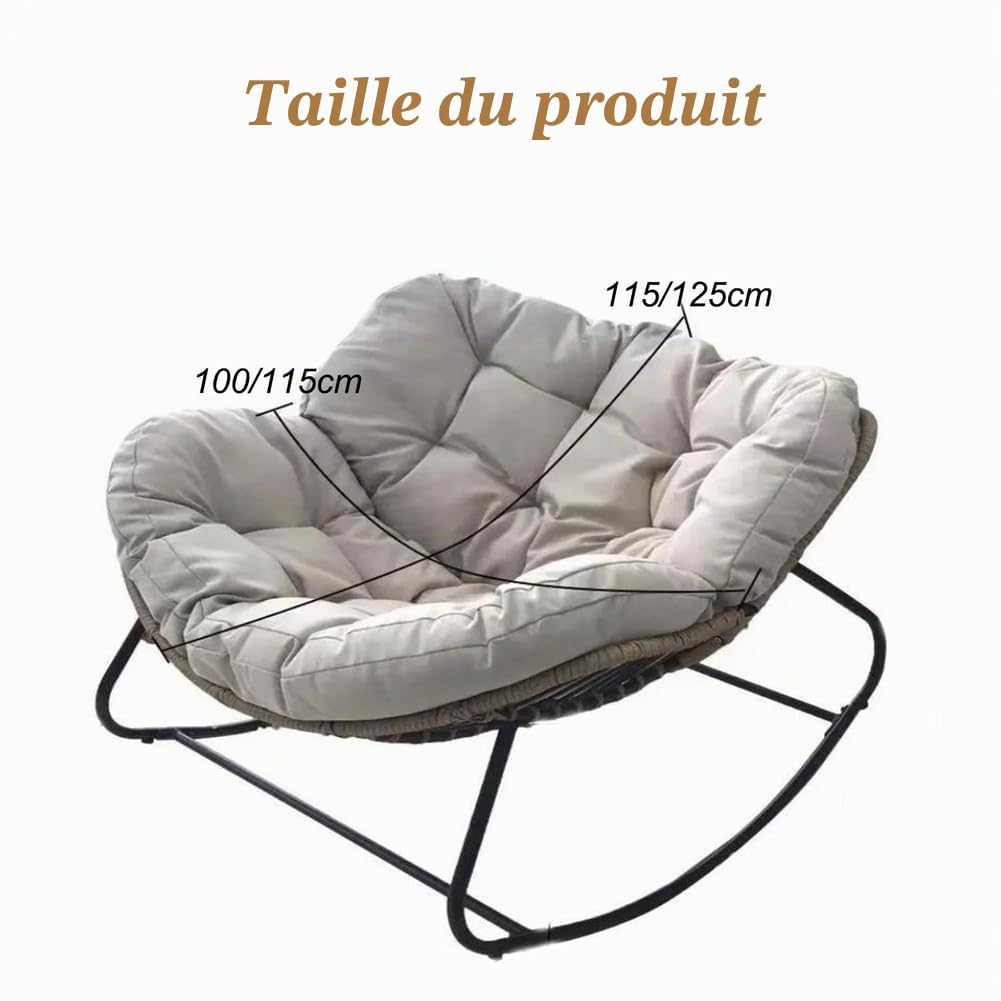 Fauteuil à Bascule Papasan avec Coussin rembourré, Chaise Longue en rotin et Osier, Coussin de Chaise Suspendu Doux pour extérieur et intérieur, Panier Suspendu en Forme d'œuf, Noir, 125 x 1