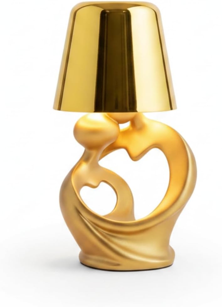 Gralara Lámpara Corazón Ajuste Estable Lámpara Base Abierta Borde Reforzado Pantalla Corazón Blanca, Dorado