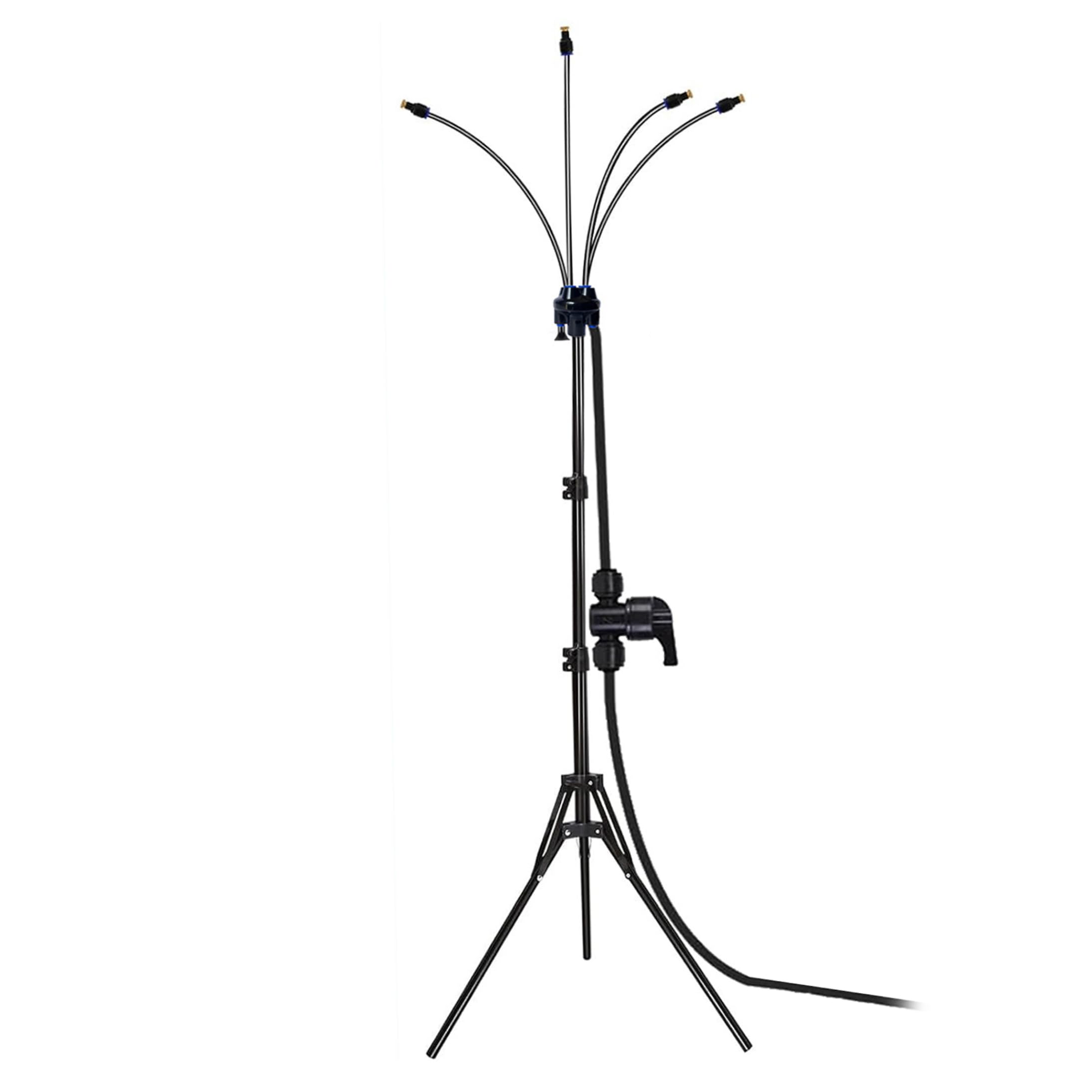 Adjustable Height 3.4-5.25ft Standing Mister for Outside Patio, 360° Rotating Sprinkler Outdoor Cooling System, Black, Garden Misting Fan Alternative