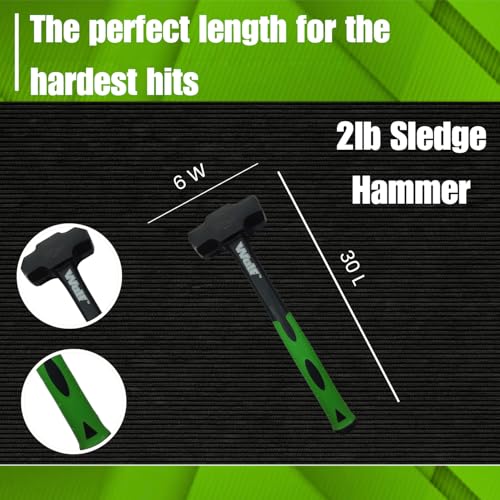 Image of WULF 3 lb Heavy Duty Sledge Hammer | Drop-Forged Steel Head with Shockproof Fiberglass Handle | Anti-Slip Grip for Demolition, Construction & Metalwork | Durable Professional Hand Tool