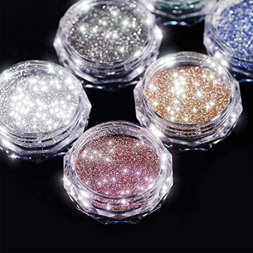 Nagelpulver Set, KARLOR Nagelpuder glitzer, 6 Boxen Diamantpulver Golden Light Mix Größe Nail Art Glitter Puder… – Bild 6