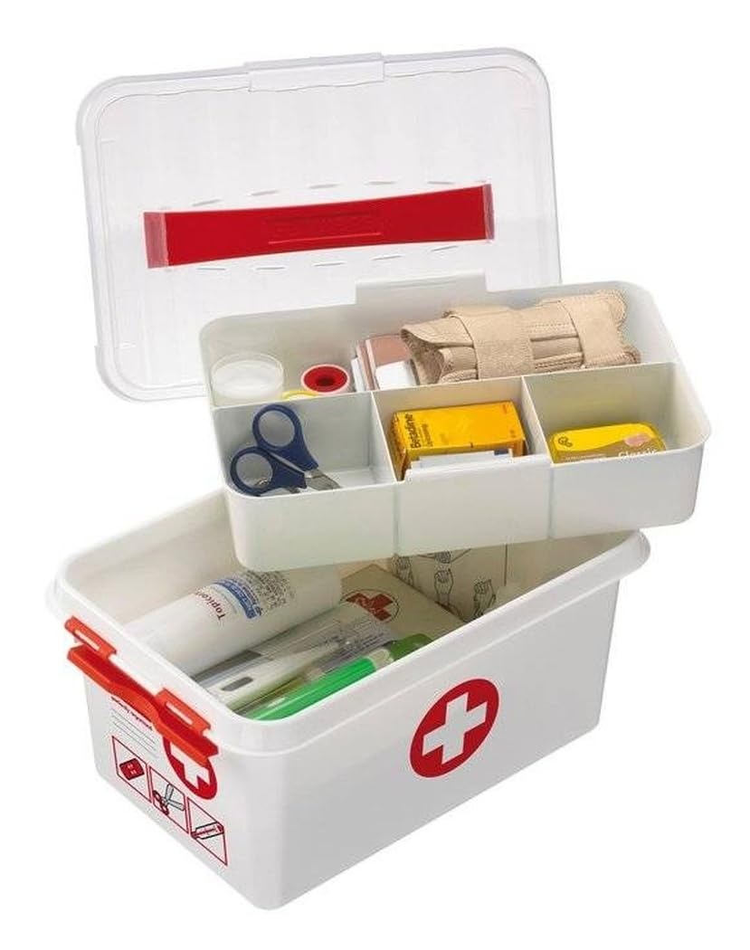 Sunware Q-line Trousse de Secours 22L - 40x30x26cm - Pour les articles de premiers secours - Boite pharmacie blanche et rouge/first aid kit white and red