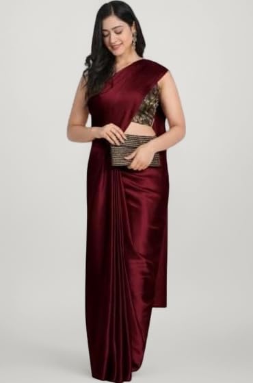 Plain/Solid Satin Silk Saree With Jacquard Blouse