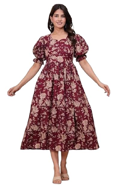 Women’s Cotton Anarkali Maternity Kurti with Feeding Zipper Floral Printed V-Neck Nursing Dress for Pregnancy & Feeding-image-41