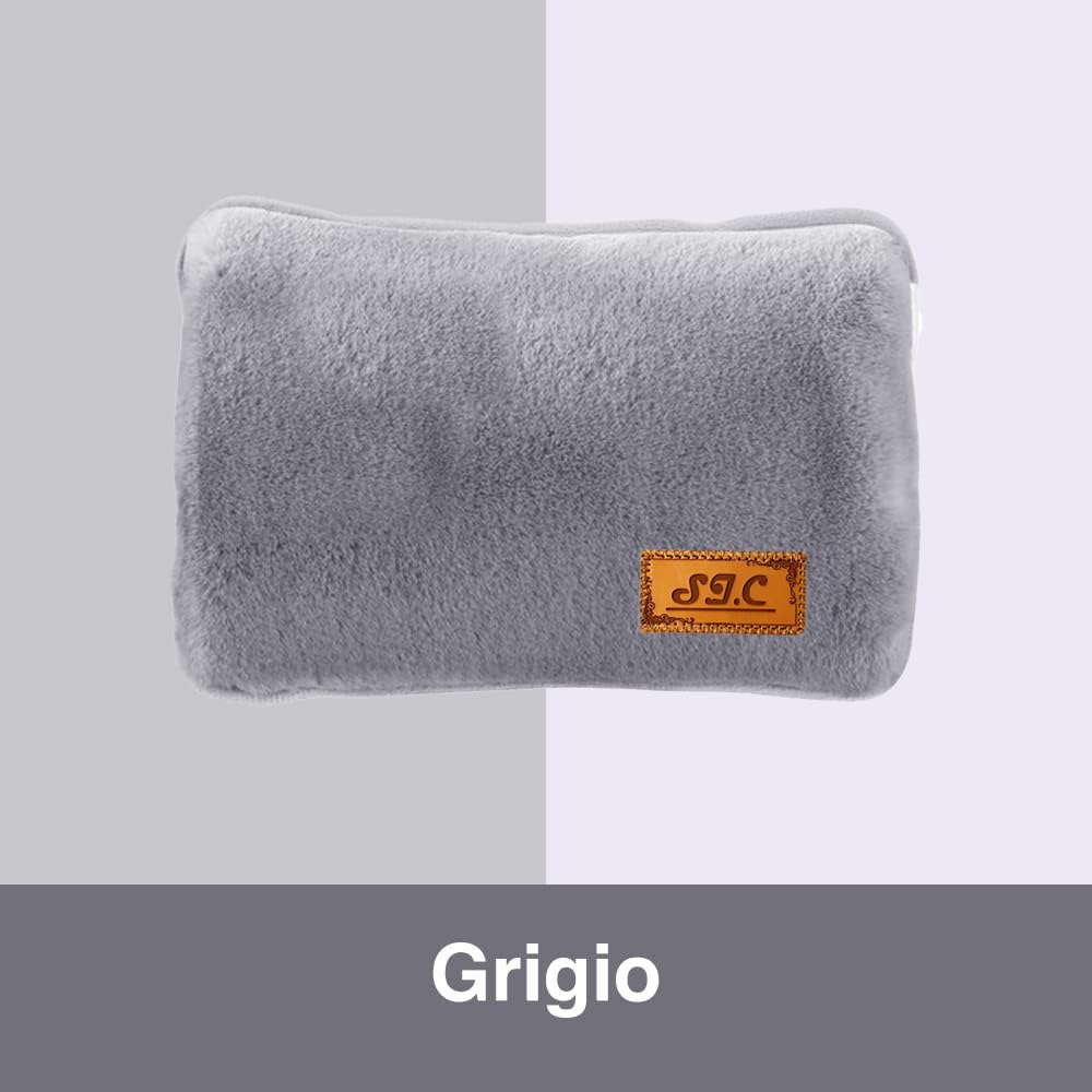 Borsa Acqua Calda Elettrica in Peluche; 500W, Scaldino Elettrico Scaldamani, Scalda Mani e Piedi in Casa, a Letto, per Giornate Fredde, Dolori Mestruali e Muscolari (Grigio)