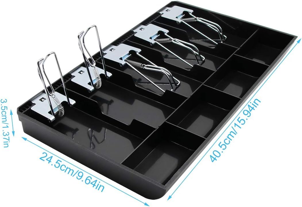 GOBBLER Cash Tray 5 Bill / 4 Coin, Durable ABS Cash Money Organiser with Stainless Steel Metal Clips (Black) - 5B4C 1