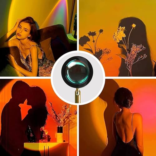 Image of Sunset Projection Lamp, 16 Colors Projector Lights, 180 Degree USB Charging, Romantic Rainbow Lamp, Black