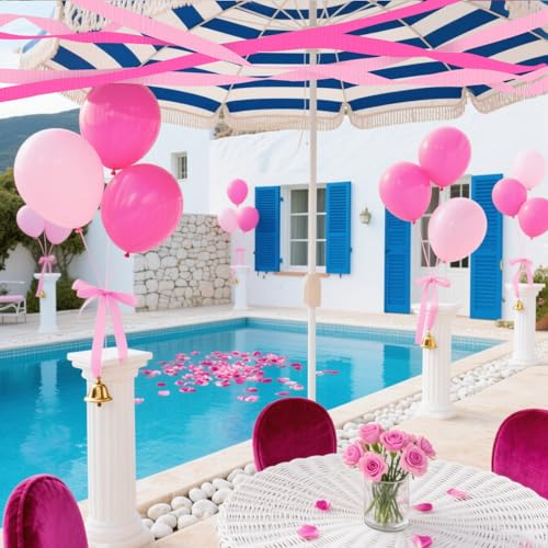 Image of 4 Crepe Paper Streamers Rolls, 328ft Pack of Hot Pink and Pink Crepe Paper for Birthday Bachelorette Engagement Wedding Bridal Shower Party Supplies (1.8 inch x 82 ft /Roll)