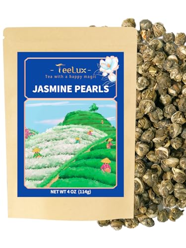 Image of TeeLux Jasmine Pearls Green Tea, Handrolled Loose Leaf, Floral Aroma, 4 oz