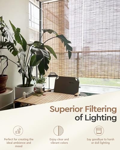 FoundGo Bamboo Blinds No Drill, Width x Height: 60X100cm Retro Roman Blinds Windows, Natural Wooden Window Decorative Curtain, Sunscreen Drape for Windows,Indoor - Image 3