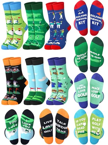 12 Pairs Golf Socks Gifts for Men Funny Golf Novelty Crew Cool Fun Funky Cotton Socks for Dad Grandpa Golfer Lovers Team