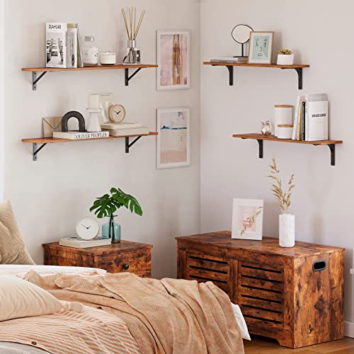 Dinzi Lvj Long Wall Shelves, 31.5 Inch Wall Mounted Shelves Set Of 2, Easy-To-Install, Wall Storage Ledges With Sturdy Metal Brackets For Living Room, Bathroom, Bedroom, Kitchen, Rustic Brown #TOP7
