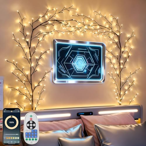 Willow Vine Lights for Wall Decor : 2.3M 144 LED Tree Branch Light with App & Remote Control, Music Sync -Dimmable Timmer DIY Vine Fairy Lights for Bedroom Art Party Christmas Decorations- Warm White