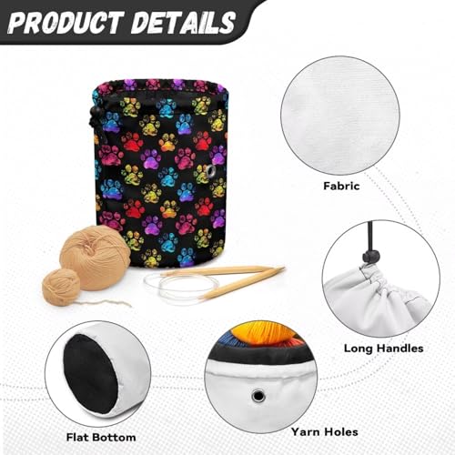 Image of Sellikakes Yarn Bag Crochet Storage Organizer, Coloful Dog Paw Knitting Skein Ball Holder Portable Yarn Holder Crochet Organizer for Crocheting Project, Crochet Accessories, Needles