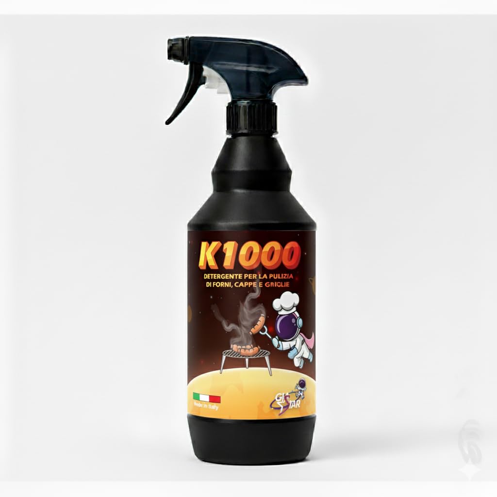 Detergente Pulizia Forno K1000 | Sgrassatore per Grasso Cotto e Incrostazioni | Griglia Barbecue, Grill e Cappe | Spray Uso Puro o Diluito | 750 ml Made in Italy