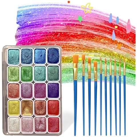 Shifting Watercolor Painting Set, 20 Glitter Forestry Colors Watercolor Painting Set, Shimmer Metallic Colourful Paints Set for Kids Adults Beginners Artists Cover