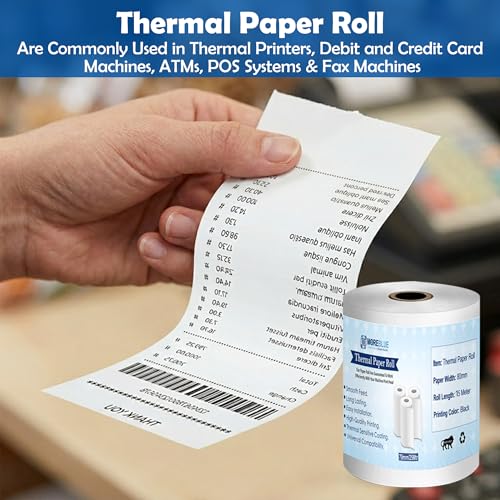 Image of MOREBLUE Pack of 500 Thermal Paper Rolls, 79mm x 15m POS White Paper Rolls, Smooth Print Billing Paper for Credit Card Machine, POS Printer, Petrol Pump Billing