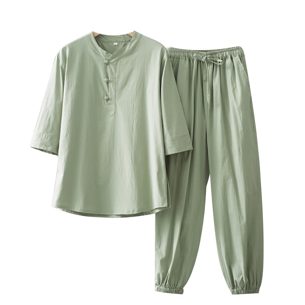 GVILTY Pantaloni Da Donna Cinese Kung Fu Lino Di Cotone Di Cotone Per Le Maniche Lunghe Con Maniche Lunghe Per Meditazione Zen Abiti Tai Chi, Abiti Tanguti Cinesi green1-3XL