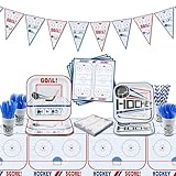 162Pcs Hockey Party Decorations - Including Hockey Theme Plates, Napkins, Cups, Birthday Banner for Ice Hockey Party Decoration Kids Party Supplies, Serve 20