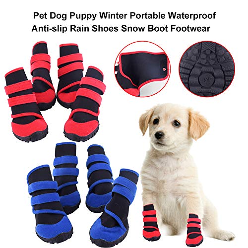 Glamsville Dog Shoes Boots Paw Protection Waterproof Pet Puppy Winter Portable Anti-Slip Rain Snow Boot Footwear - Blue+Black S