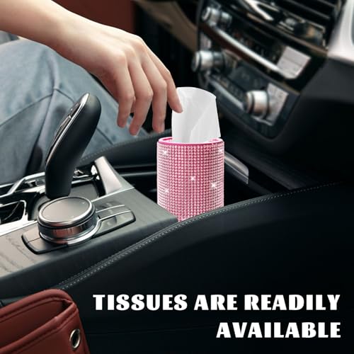 Porta Pañuelos Para Auto Con Brillantes Rosado miniatura 5