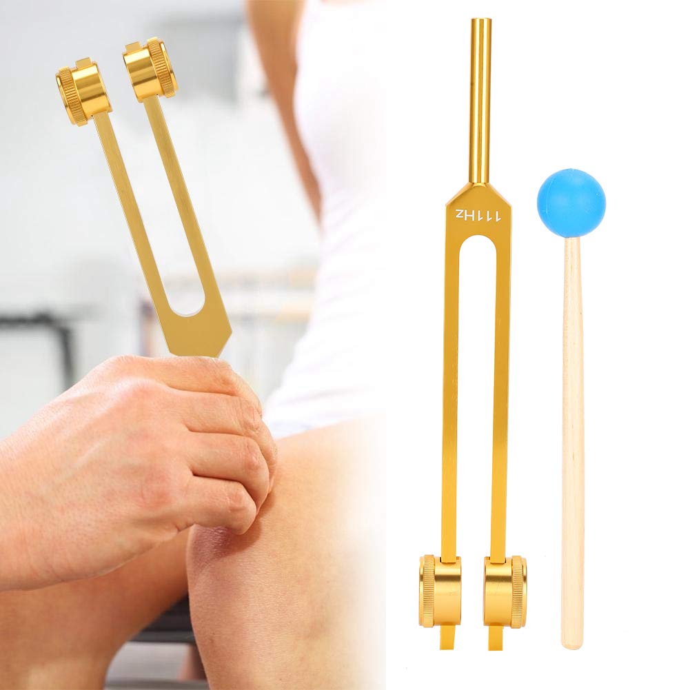 TMISHION Tuning Fork, Aluminum Alloy 111HZ Frequency Tuning Fork Yoga Meditation Tuning Energy Fork Sound Healing Musical Instrument with Hammer(Gold)
