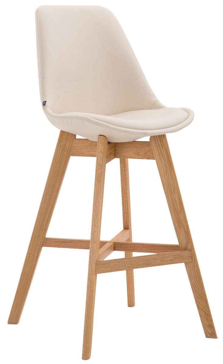 CLP Coppia Sgabelli Alti Scandinavi Cannes in Similpelle E Legno di Rovere I Set 2 Sedie Cucina con Schienale Imbottiti, Colore:Crema, Colore del Telaio:Natura