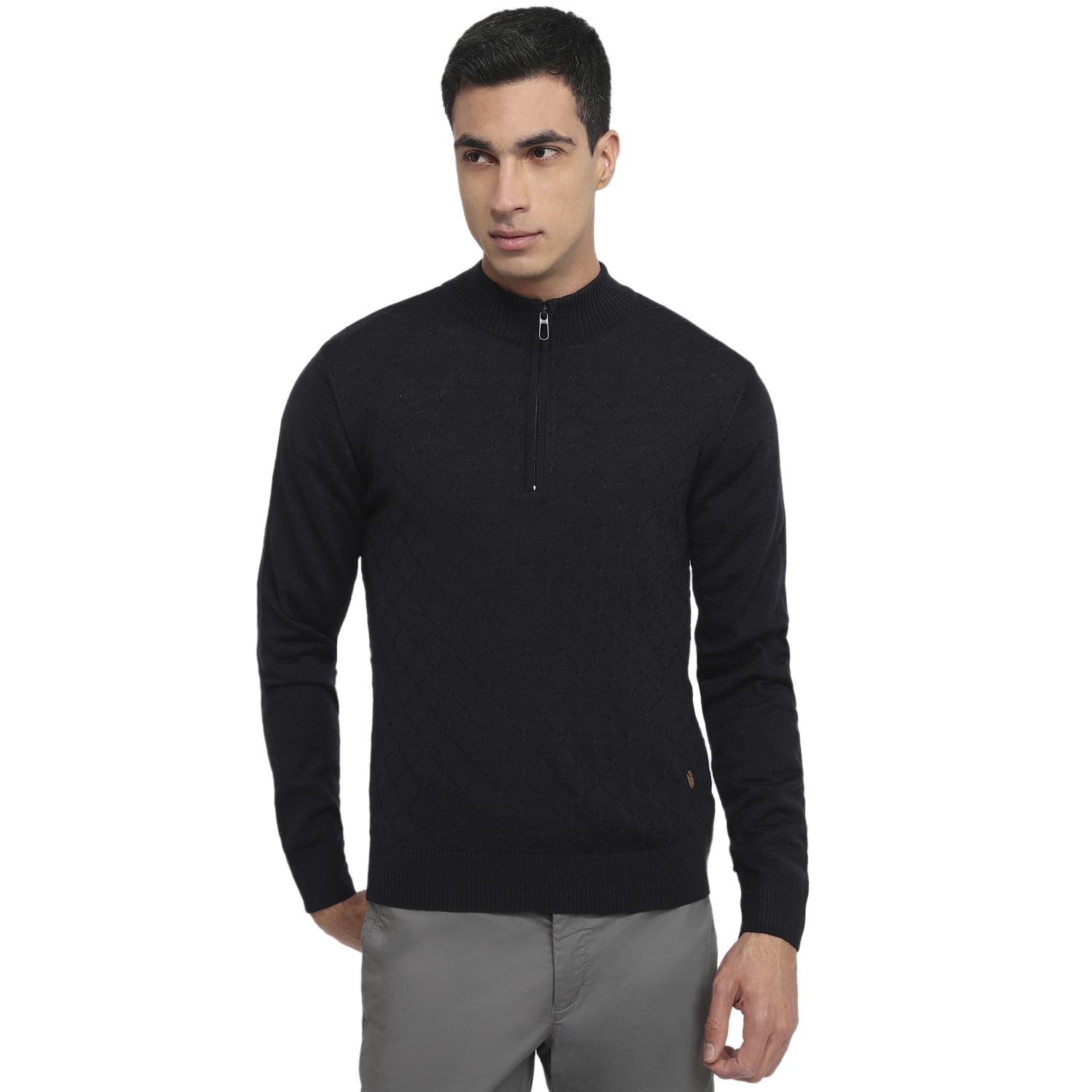 Men Regular Fit Solid Pattern Acrylic Wool Blend Stand Collar Full Sleeve Casual Sweater-image-27