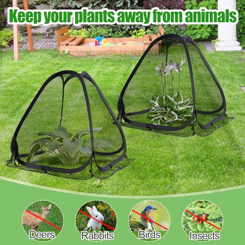 Image of ANPHSIN 2pcs Durable Plant Covers, Pop-up Fine Mesh Plant Tents, 22x22x23in | Plant Protectors with 8 Stakes, Garden Crop Guard Cages for Vegetable Fruis Away from Animal Birds Deer Squirrels