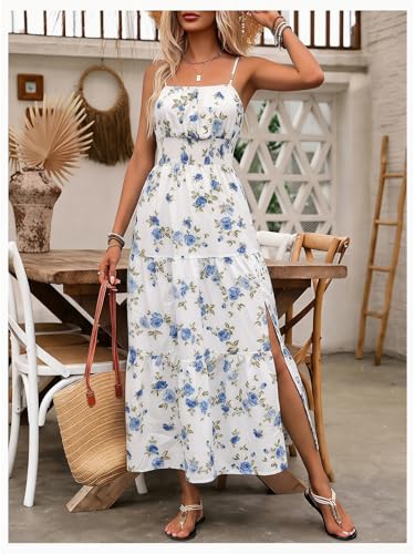 Image of BEAUDRM Women's Summer Maxi Dresses Boho Summer Wedding Guest Dress Beach Vacation Outfits Cruise Flowy Milkmaid Sundresses