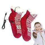 女性用温熱ソックス,USB給電 スノーフレーク模様 電動温熱冬用ソックス | 男女兼用ポータブルヒーター用品 寒冷地向け冬のハイキング スキー 釣り サイクリング 散歩 キャンプ | 冬季アウトドア活動用保温靴下