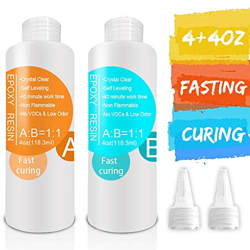 Epoxy-Resin-Kit for Jewelry, Art, Craft 8oz,Fast Curing, 2 Part Crystal Clear Casting Resin  with Bonus 1 Pair Dropper