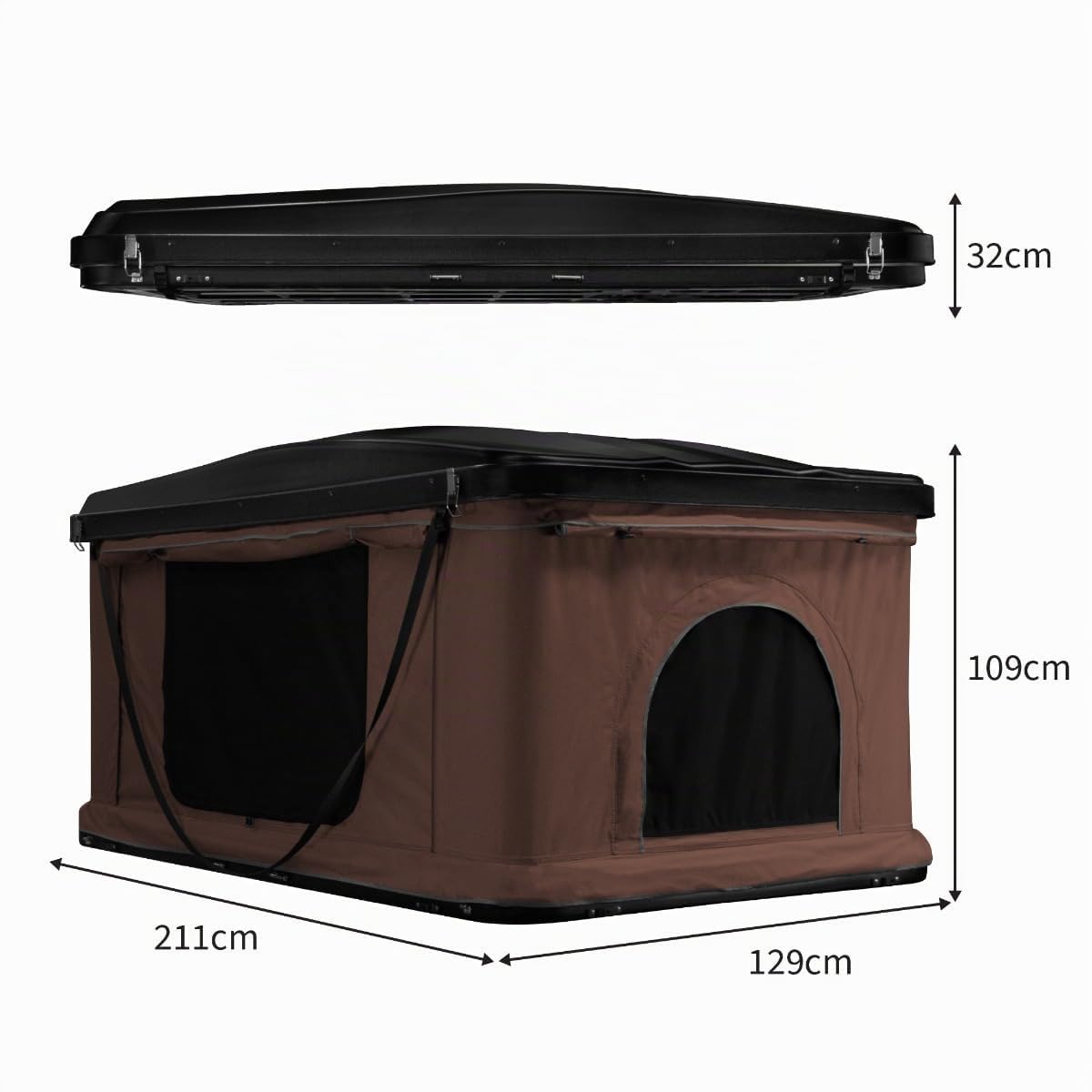 Tente de Toit pour Voiture, 4x4,Van Camping- 2 à 3 Personnes -Coque Rigide & Ouverture Pop Up 3/15sec -Matelas Intégré 55mm Echelle Téléscopique [Filet de Stockage & Lampe Torche Inclus]