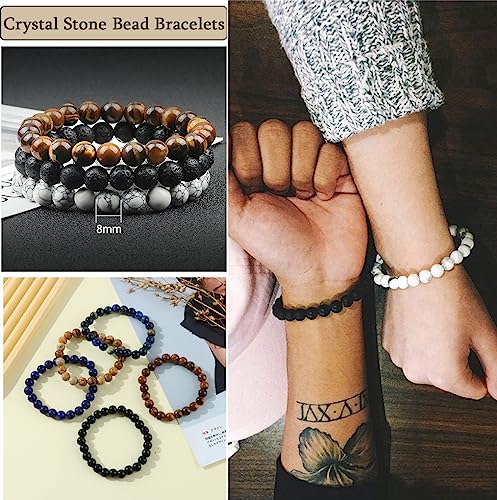 FIRAZIO 12Pcs 8mm Gemstones Beaded Stretch Bracelet for Women Crystal Stone Bracelets Round Beads Semi-Precious Stretch Bracelet Set Unisex2