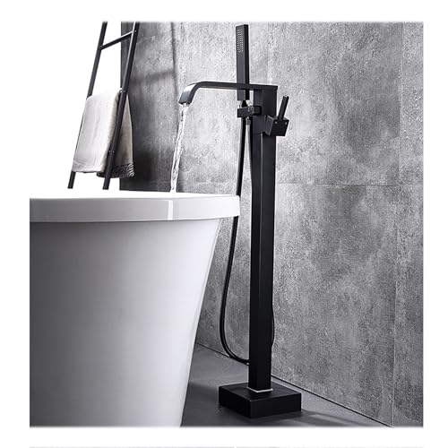 WRJAHCG Cascada Suelo Bañera Exenta Grifo,Rotación De 360° Grifo De Bañera De Pie Caliente Y Fría,Latón Monomando Grifo De Pie para Bañera Exenta,Negro
