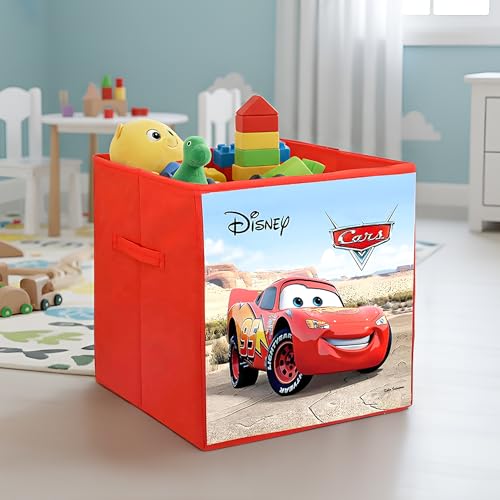 Kuber Industries Disney Cars KUBMART02324 Organiseur cube pliable en tissu non tissé avec poignée Rouge