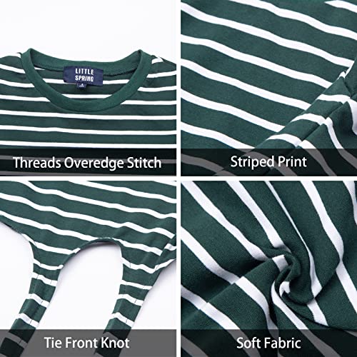 LittleSpring Girls Short Sleeve Striped Crop Tops with Tie Front Knot3