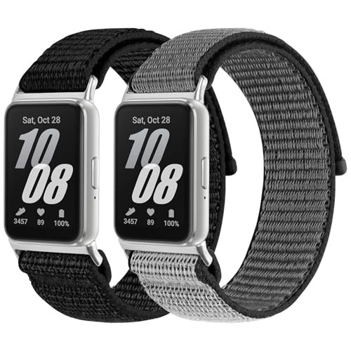 2PCS Nylon Watch Band Compatible with Samsung Galaxy Fit 3 Soft Breathable Adjustable Sport Nylon Loop Replacement Wristbands for Galaxy Fit3 SM-R390 Watch for Women Men