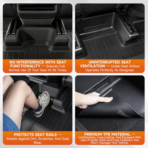 Image of Front Seat Rail Protectors Compatible with Tesla Model Y Juniper 2025-2026 5-Piece TPE Track Cover Guards Under Seat Floor Mat Protectors