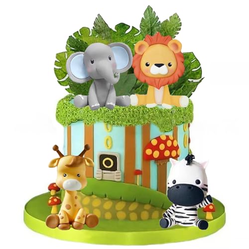 Decoración para Tartas de Animales de la Selva - 4 PCS Adornos Infantiles para Pastel