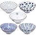 Mino Ware Japan ese Pottery Ensemble de 5 bols à riz japonais traditionnels - Bols asiatiques bleus et blancs - Bols peints à la main - Céramique japonaise de qualité supérieure