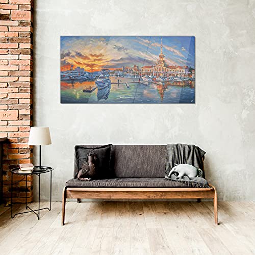 Impression sur verre 100x50cm Sunset Ships anti-humidité