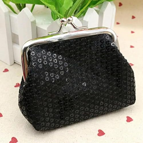 Coin Pouch Canvas Purse Pattern Clasp Closure Wallet, Black, us:7 / cn:39, Coin Purses2